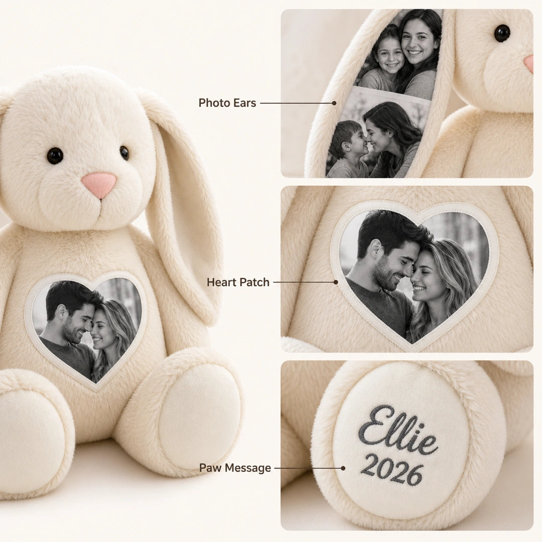 Bunny Plush – Personalized Heart & Ear Photo
