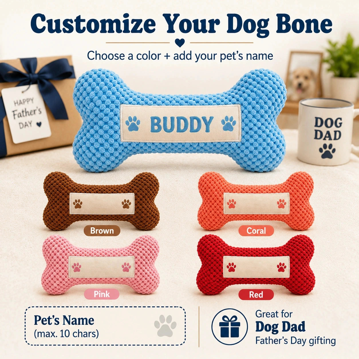 Personalized Squeaky Bone Toy