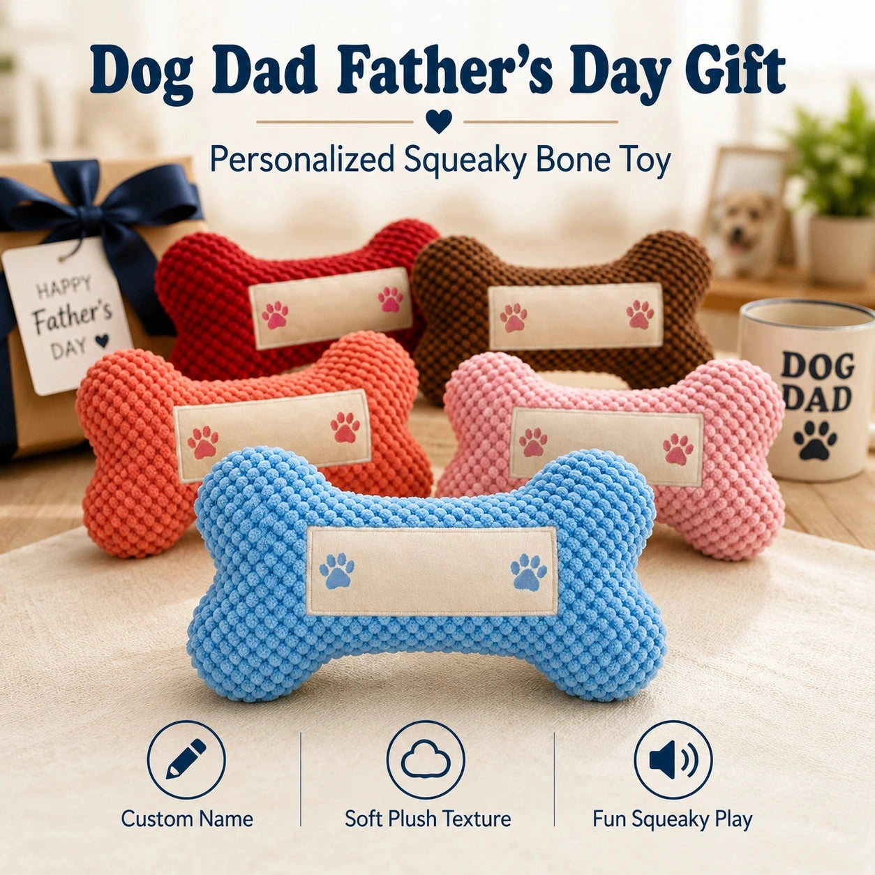 Personalized Squeaky Bone Toy