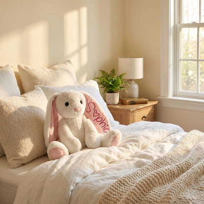 Custom Name Easter Bunny Plush for Girls – Soft Yarn Lettering Doll