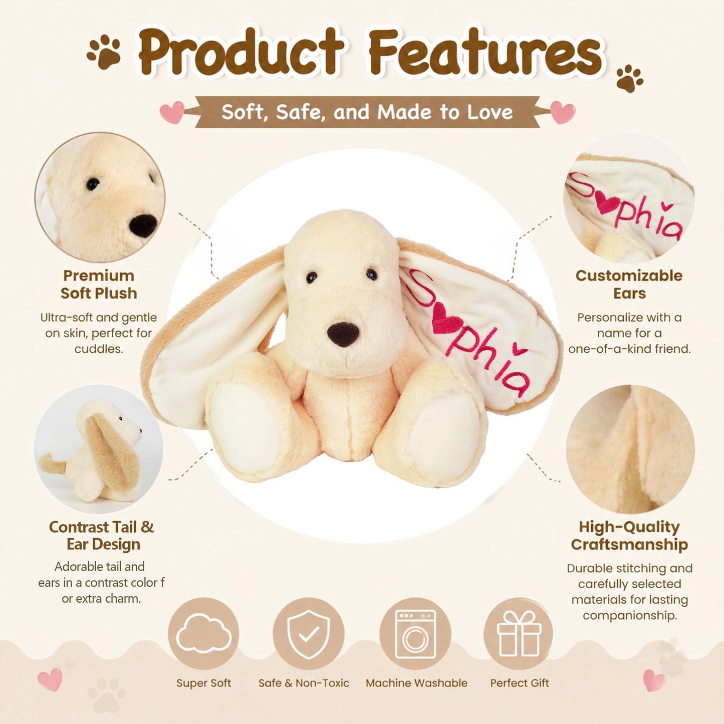 Custom Fluffy Dog Plush with Embroidered Name – Personalized Baby & Toddler Gift