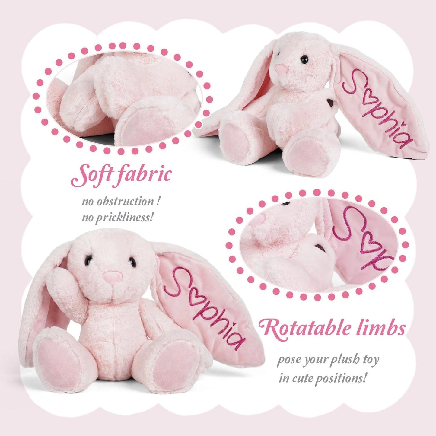 Custom Name Easter Bunny Plush for Girls – Soft Yarn Lettering Doll