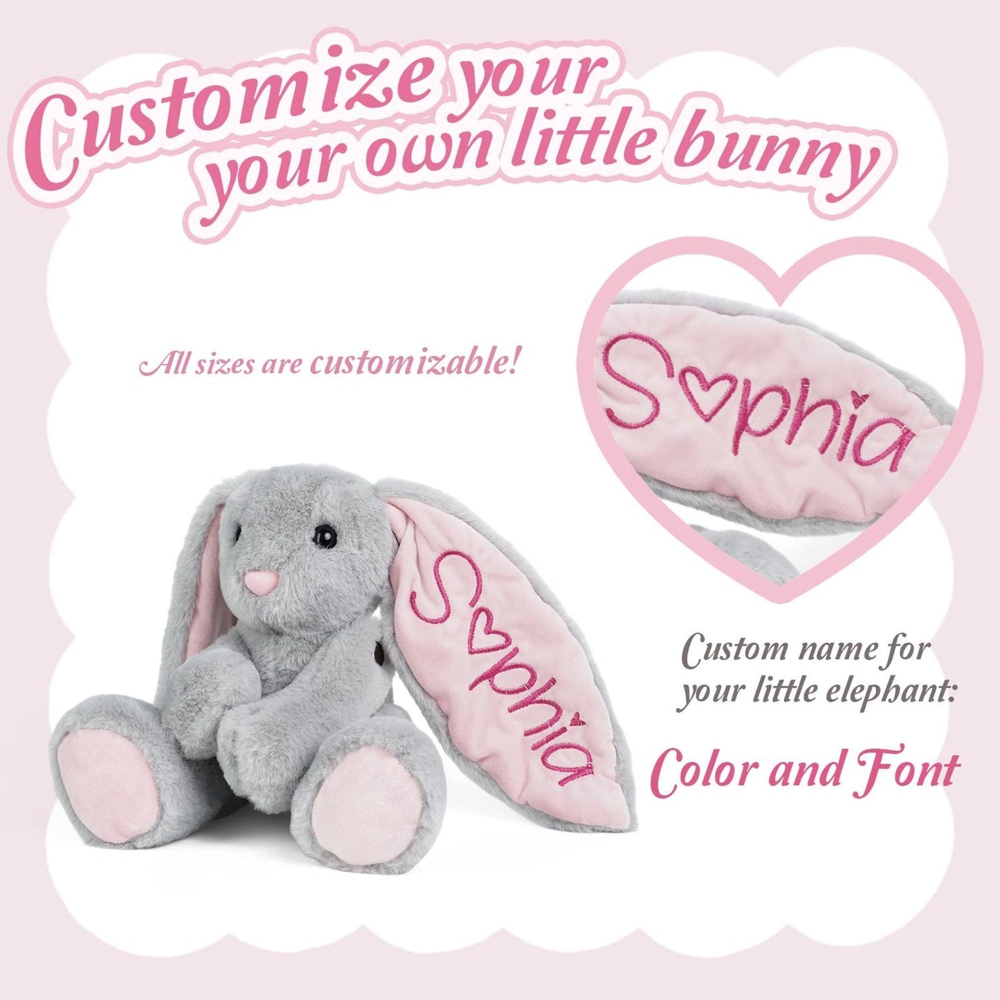 Custom Name Easter Bunny Plush for Girls – Soft Yarn Lettering Doll