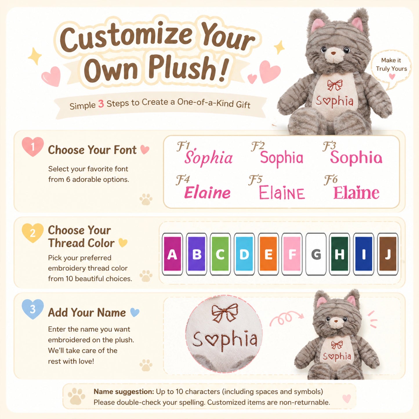 Custom Plush Cat – Add Name or Message on Chest