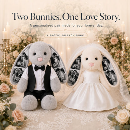Custom Photo Wedding Bunny Plush – Personalized Bride & Groom Keepsake