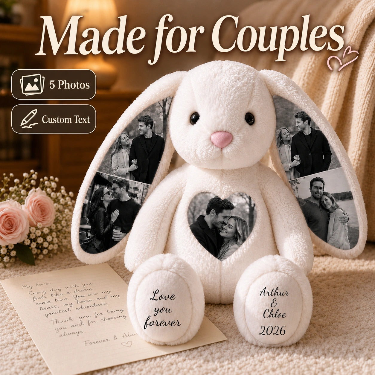 Bunny Plush – Personalized Heart & Ear Photo