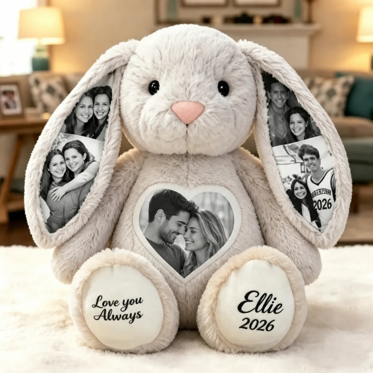 Bunny Plush – Personalized Heart & Ear Photo