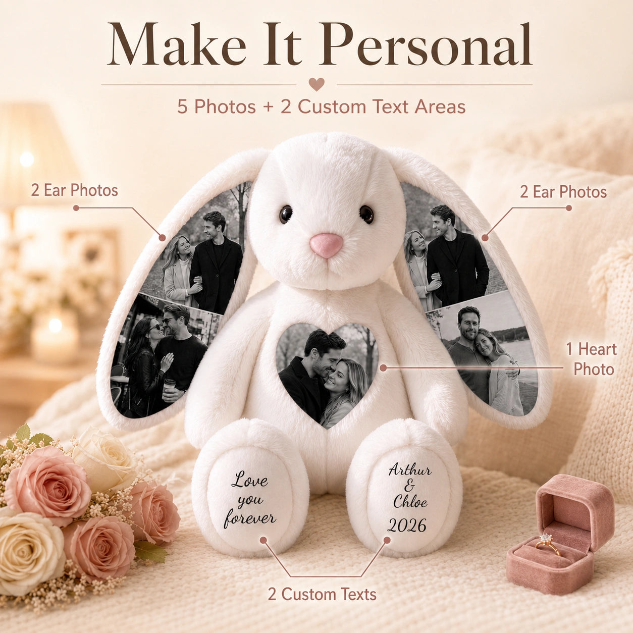 Bunny Plush – Personalized Heart & Ear Photo