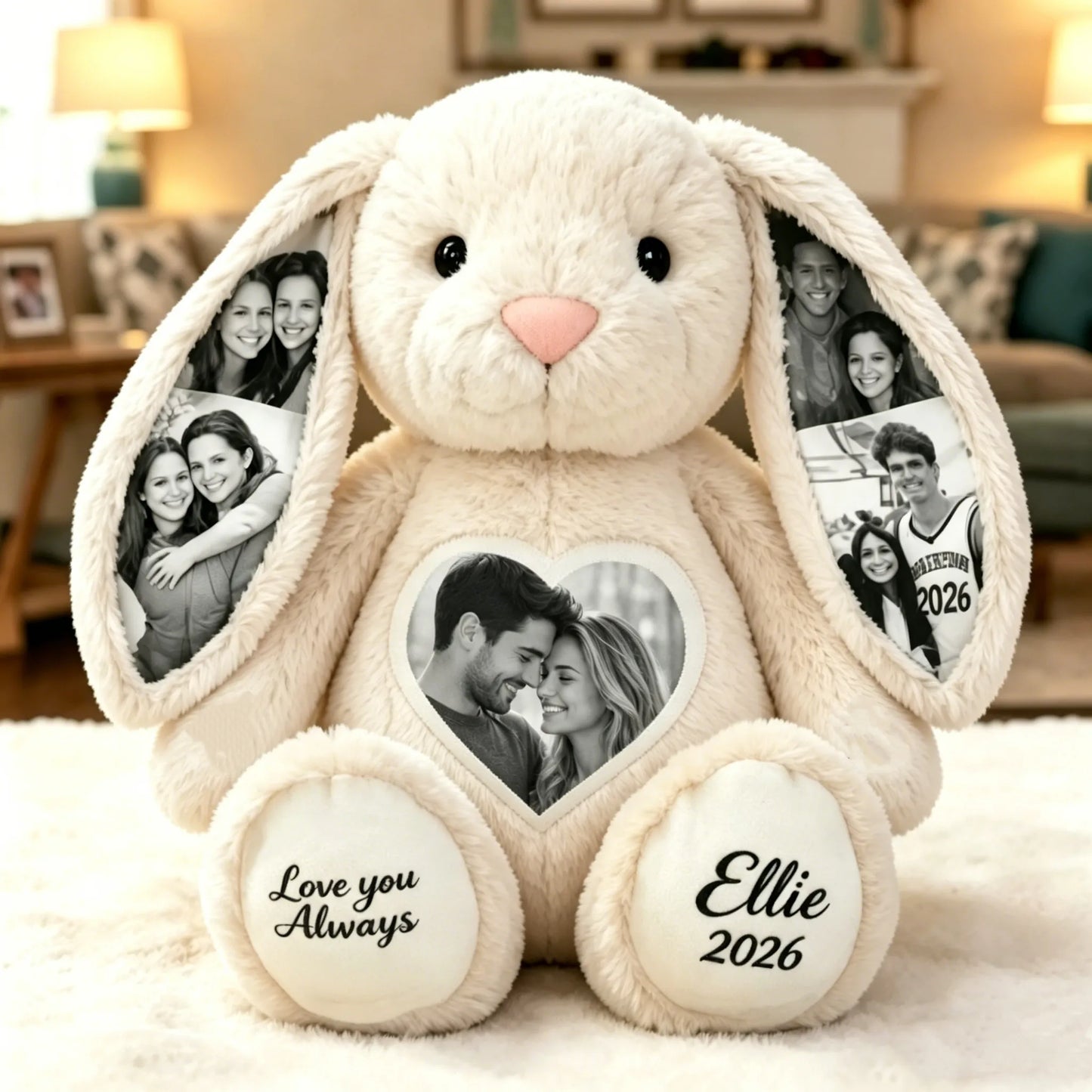 Bunny Plush – Personalized Heart & Ear Photo