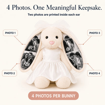 Custom Photo Wedding Bunny Plush – Personalized Bride & Groom Keepsake