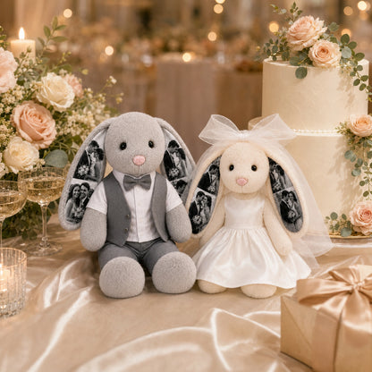 Custom Photo Wedding Bunny Plush – Personalized Bride & Groom Keepsake