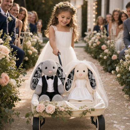 Custom Photo Wedding Bunny Plush – Personalized Bride & Groom Keepsake