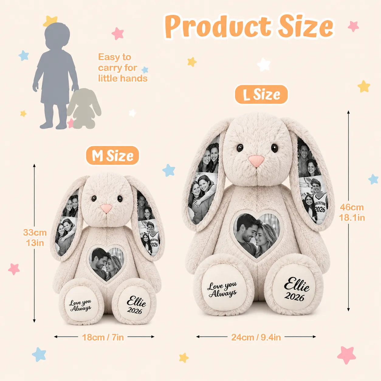 Bunny Plush – Personalized Heart & Ear Photo