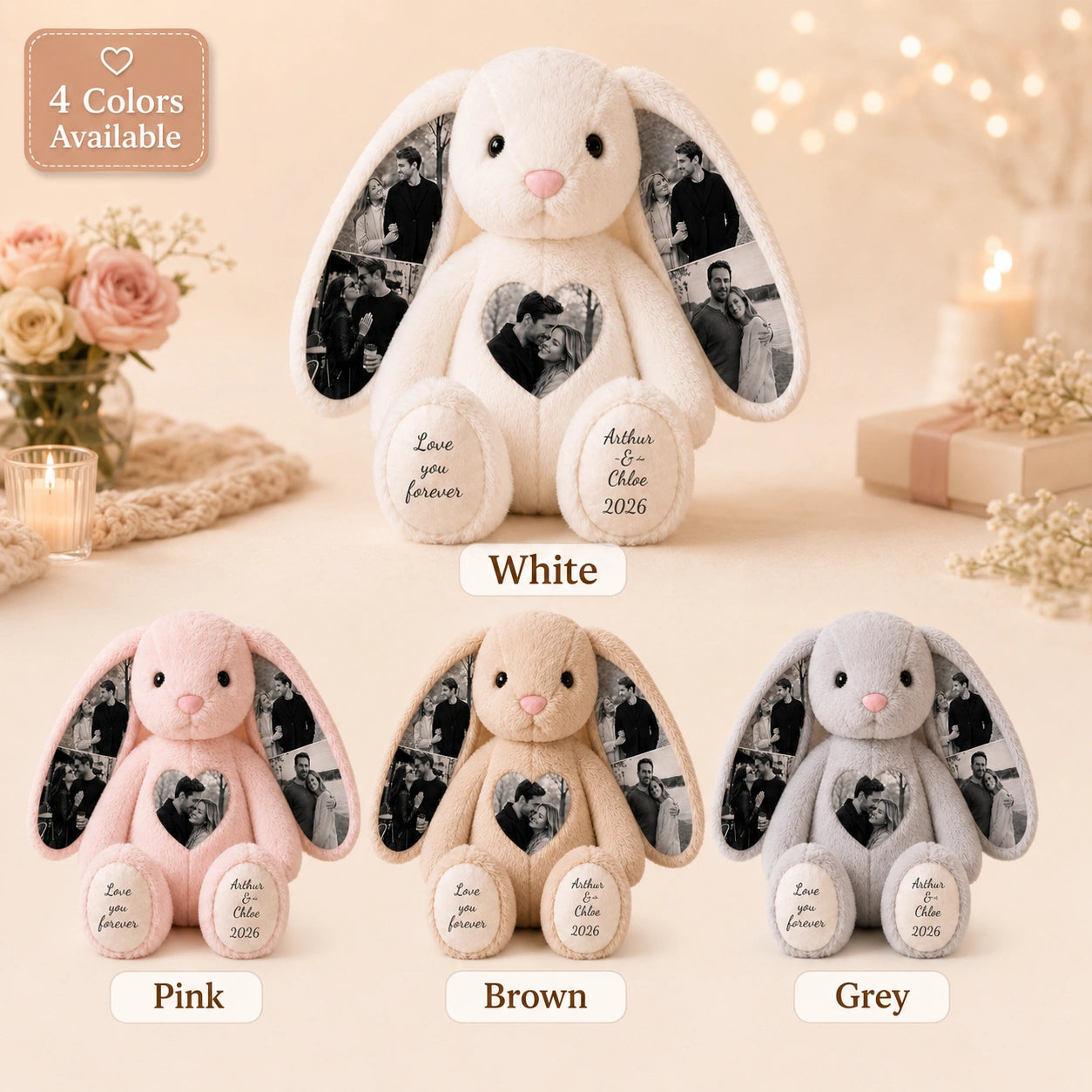 Bunny Plush – Personalized Heart & Ear Photo