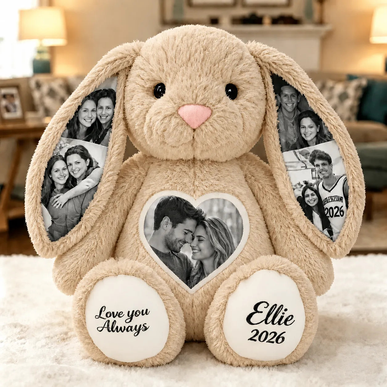 Bunny Plush – Personalized Heart & Ear Photo