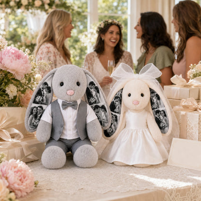 Custom Photo Wedding Bunny Plush – Personalized Bride & Groom Keepsake