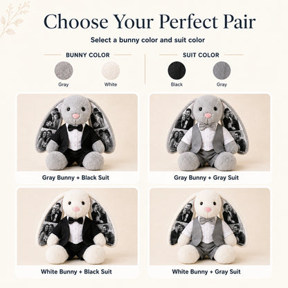 Custom Photo Wedding Bunny Plush – Personalized Bride & Groom Keepsake
