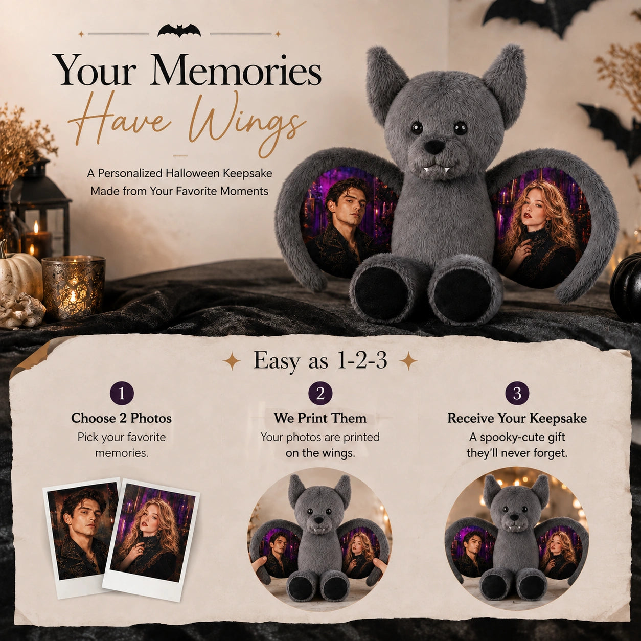 Personalized Halloween Bat Bear Plush 🦇🧸