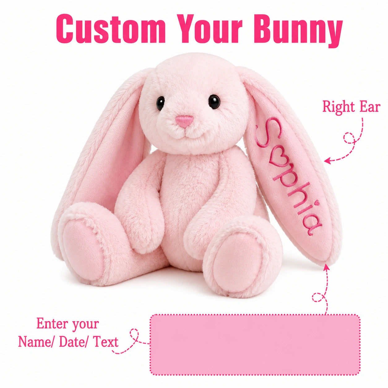 Custom Name Easter Bunny Plush for Girls – Soft Yarn Lettering Doll