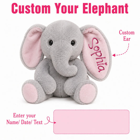 Customizable Ear Text Plush Elephant – Personalized Name Gift for Kids & Loved Ones