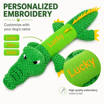 Personalized embroidery options for crocodile dog toy