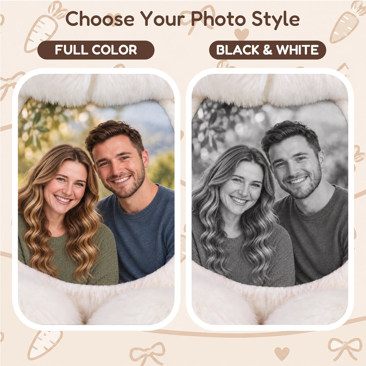 Full Color and Black & White printing compared on a custom photo bunny belly.
