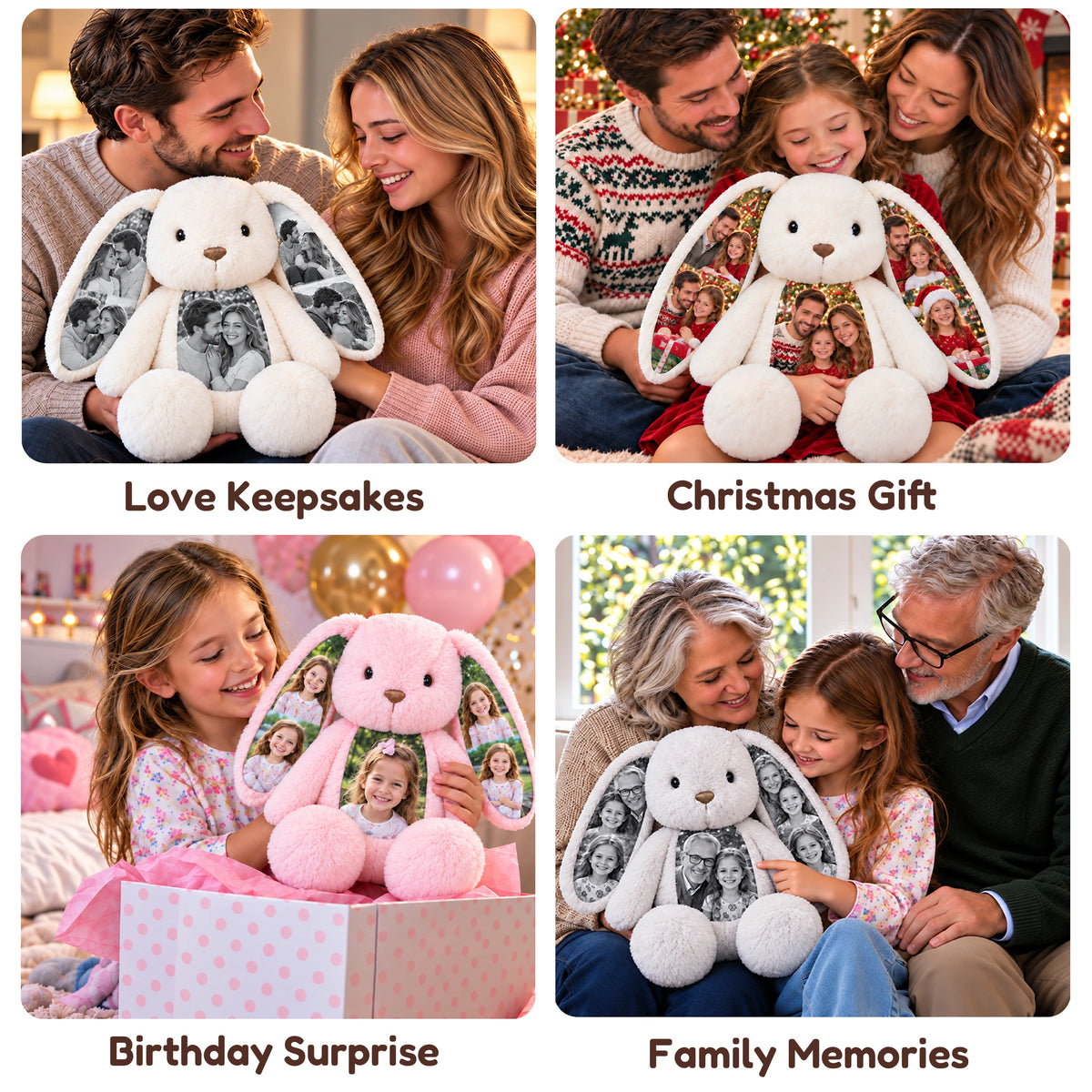 Photo bunny gift scenes for couples, Christmas, birthdays and family memories.
