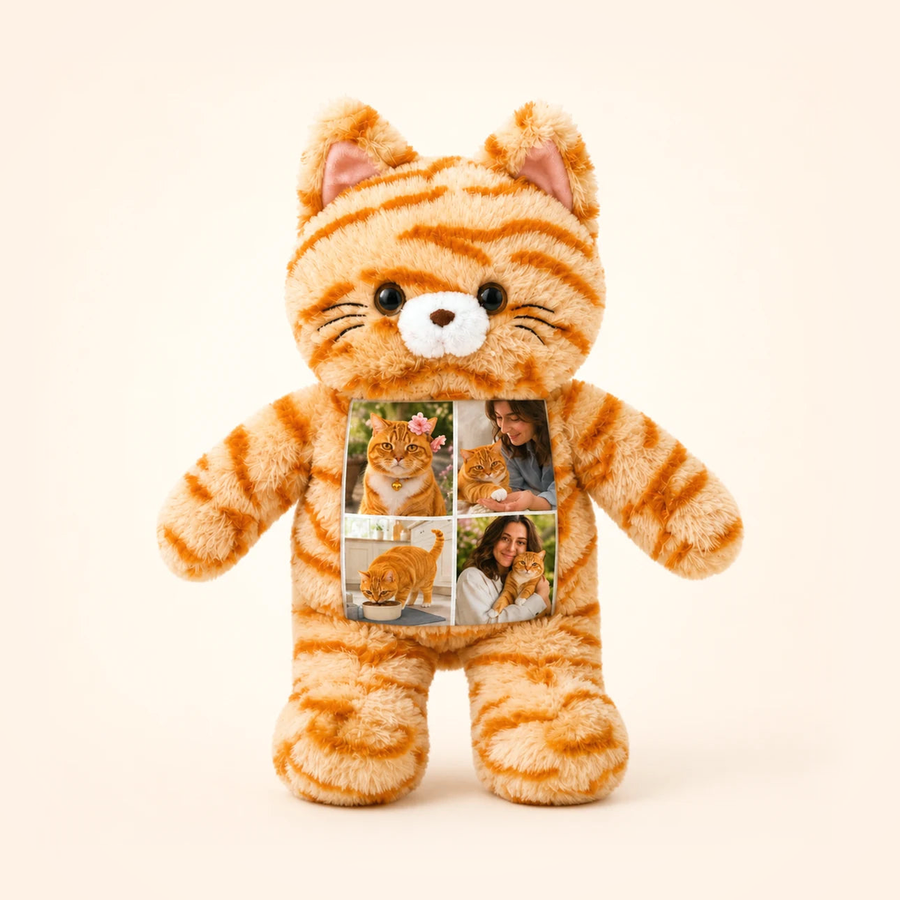 Personalized cat memorial plush with photo collage