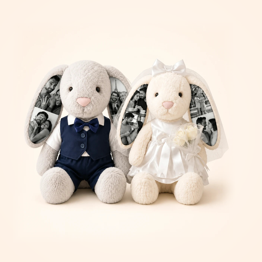 Personalized wedding bunny plush pair