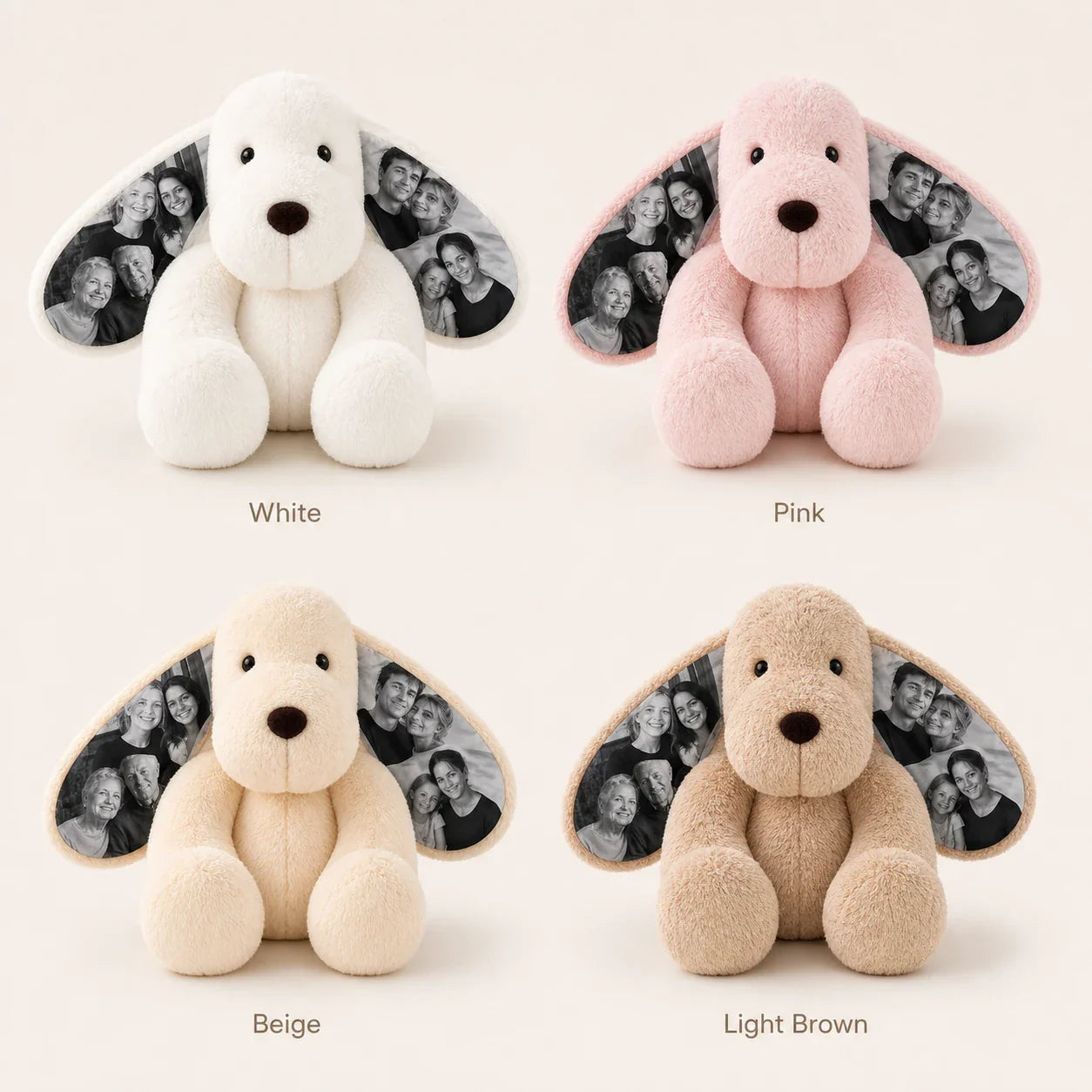 Color options for personalized dog plush with photo ears