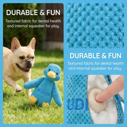Pineapple textured personalized duck dog toy designed for chew play