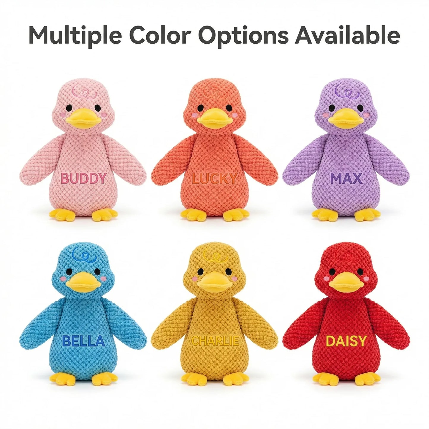 Personalized duck dog toy available in multiple colors
