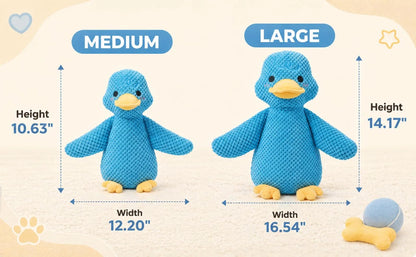 Medium and large size guide for the personalized duck dog toy